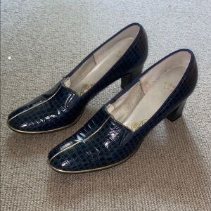 Vintage Elegant Blue Alligator Patterned Women's Shoes with heel No Size